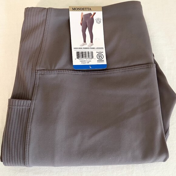 New Mondetta Women's Panel Ribbed Legging Size L Purple, Side Pockets, Stretch - Picture 13 of 15